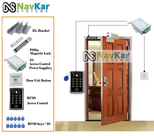 RFID Pin Access Control System, EM Lock 600 Lbs, Z Bracket, L Bracket, K80 Supply, PVC Button, Keychain Tag 10 Nos for Wooden or Aluminium Door