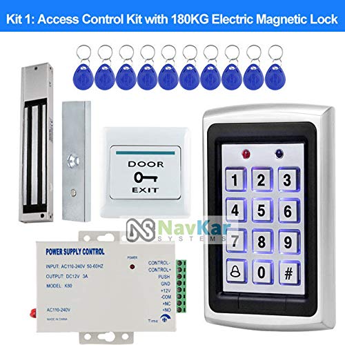 Door Entry Access Control System Weatherproof RF Pin Access Panel, EM Lock 600 Lbs, K80 Supply, Exit Button, Keychain Tag 10 Nos