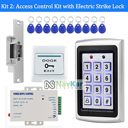 Door Entry Access Control System Weatherproof RF Pin Access Panel, Strike Lock, K80 Supply, Exit Button, Keychain Tag 10 Nos