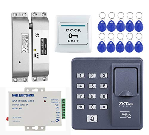 Door Entry Access Control System Biometric RF PIN Access Control, Drop Bolt Lock, Exit Button, K80 Supply, 10 Keychain