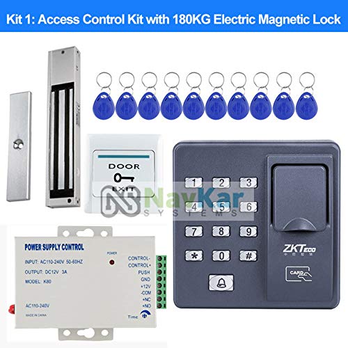 Biometric RF PIN Access Control, EM Lock 600 Lbs, Exit Button, K80 Supply, 10 Keychain
