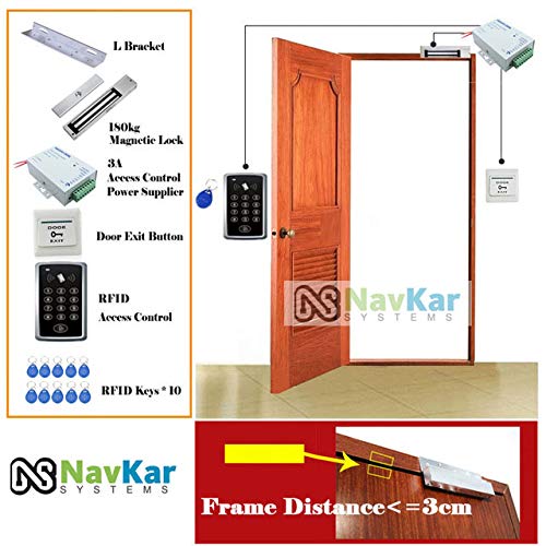 RFID Pin Access Control System, EM Lock 600 Lbs, L Bracket, K80 Supply, PVC Button, Keychain Tag 10 Nos for Wooden or Aluminium Door