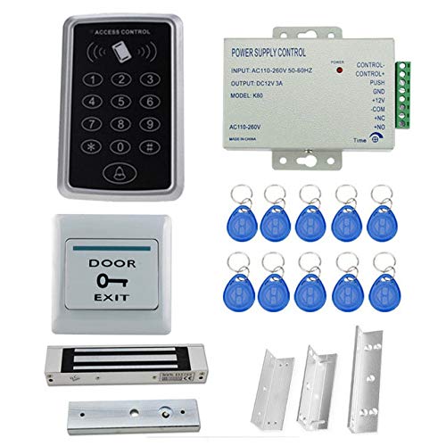 RFID Pin Access Control System, EM Lock 600 Lbs, Z Bracket, L Bracket, K80 Supply, PVC Button, Keychain Tag 10 Nos for Wooden or Aluminium Door