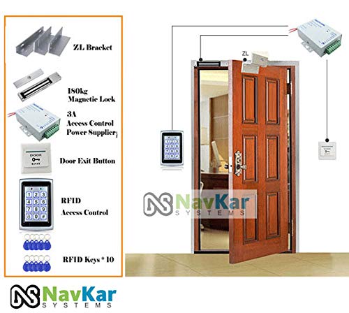 Weatherproof RFID Pin Access Control System, EM Lock 600 Lbs, Z & L Bracket, K80 Supply, PVC Button, Keychain Tag 10 Nos for Wooden or Aluminium Door