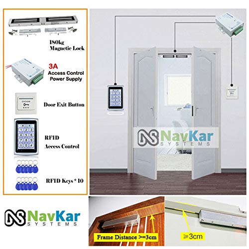 Weatherproof RFID Pin Access Control System, EM Lock Double Leaf 1200 Lbs, K80 Supply, PVC Button, Keychain Tag 10 Nos