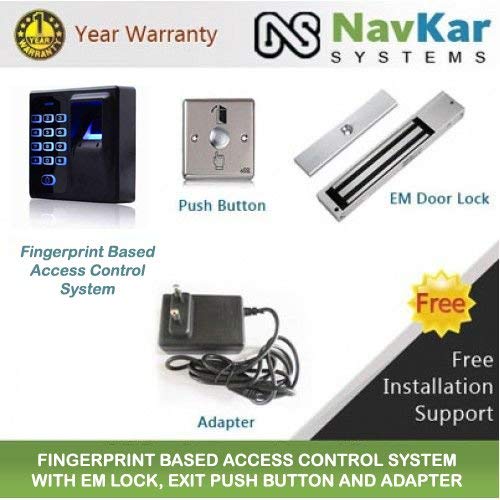 NAVKAR SYSTEMS Fingerprint Access Control System with EM Lock, Exit Push Button and Adapter