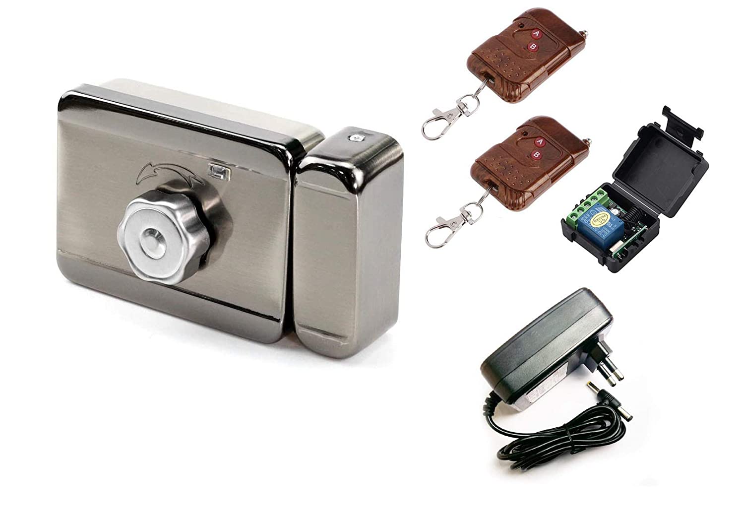 Lock for Wooden Doors with Receiver and One Remote Including Adapter (Multicolor)